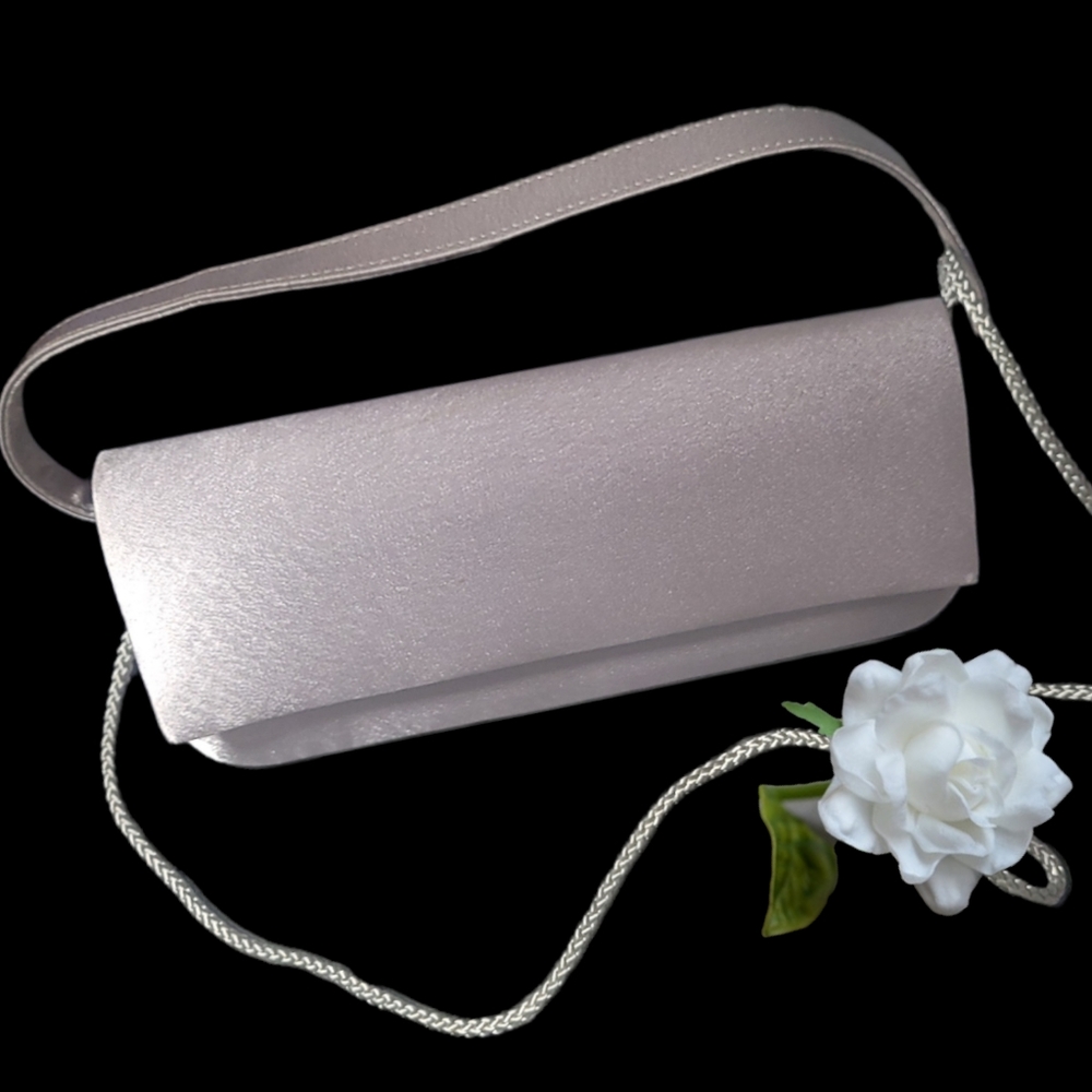 Handled Elongated Silver Satin Clutch